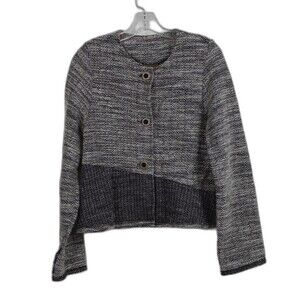 Maralyce Ferree Jacket S Grey Black Tweed Cropped Button Front Boho Lagenlook